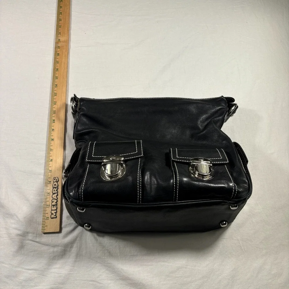 Authentic Marc Jacobs Shoulder Bag Black Pre-Owned Leather Push Lock Hobo - Picture 5 of 12